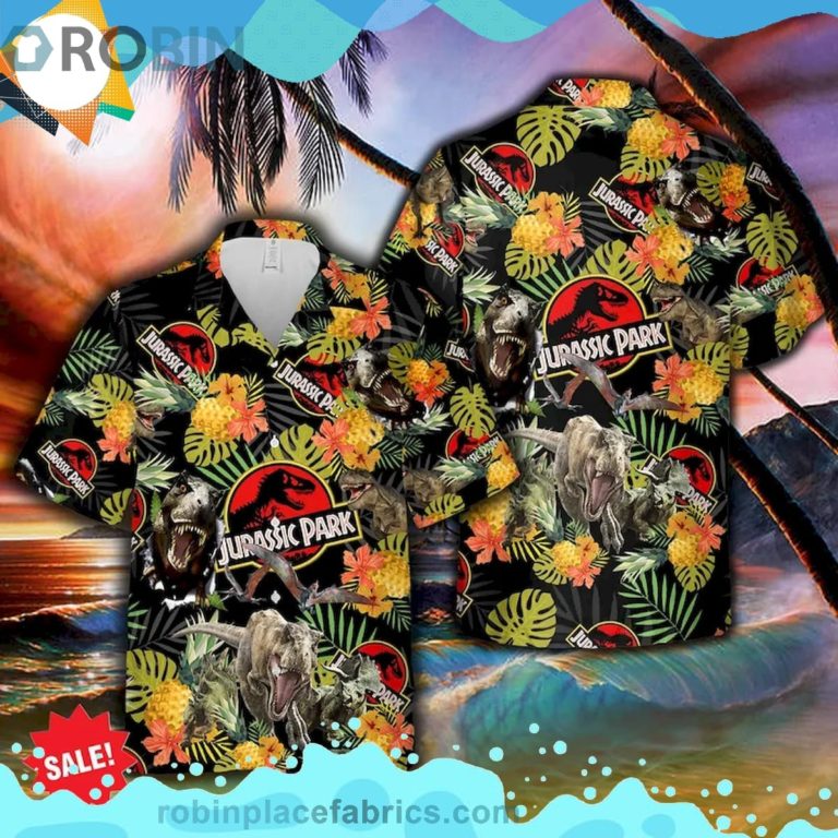 Jurassic Park Tropical Dinosaur Short Sleeve Button Down Hawaiian Shirt