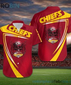 Kansas City Chiefs NFL Skull American Football Short Sleeve Button Down Hawaiian Shirt Kansas City Chiefs NFL Skull American Football Short Sleeve Button Down Hawaiian Shirt