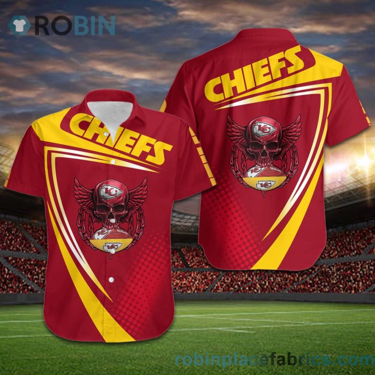 Kansas City Chiefs NFL Skull American Football Short Sleeve Button Down Hawaiian Shirt