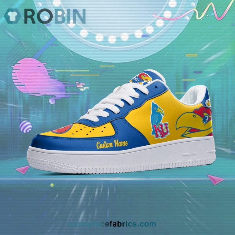 Kansas Jayhawks Mascot Logo NCAA Custom Name Air Force 1 AF1 Shoes