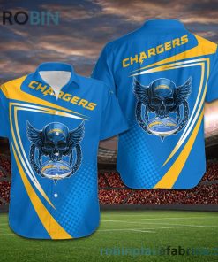 Los Angeles Chargers NFL Skull American Football Short Sleeve Button Down Hawaiian Shirt