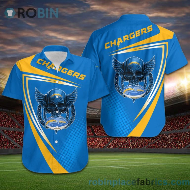 Los Angeles Chargers NFL Skull American Football Short Sleeve Button Down Hawaiian Shirt