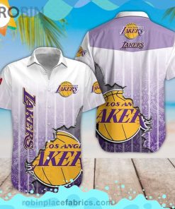 Los Angeles Lakers Nba Short Sleeve Button Down Hawaiian Shirt