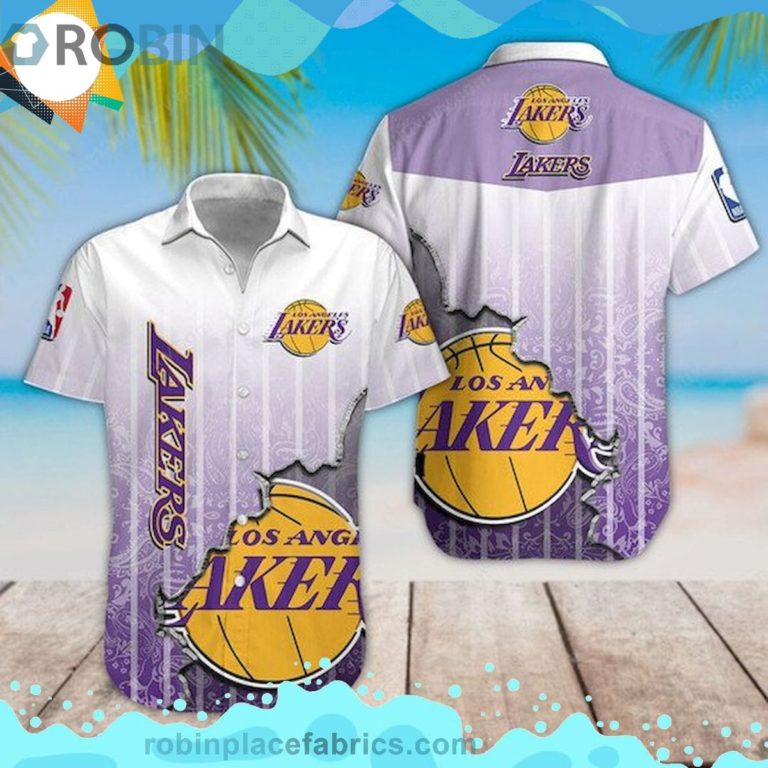 Los Angeles Lakers Nba Short Sleeve Button Down Hawaiian Shirt