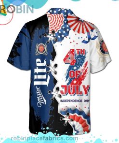Miller Lite 4th Of July Independence Day Short Sleeve Button Down Hawaiian Shirt