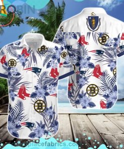 New England Patriots Boston Bruins Boston Red Sox Short Sleeve Button Down Hawaiian Shirt