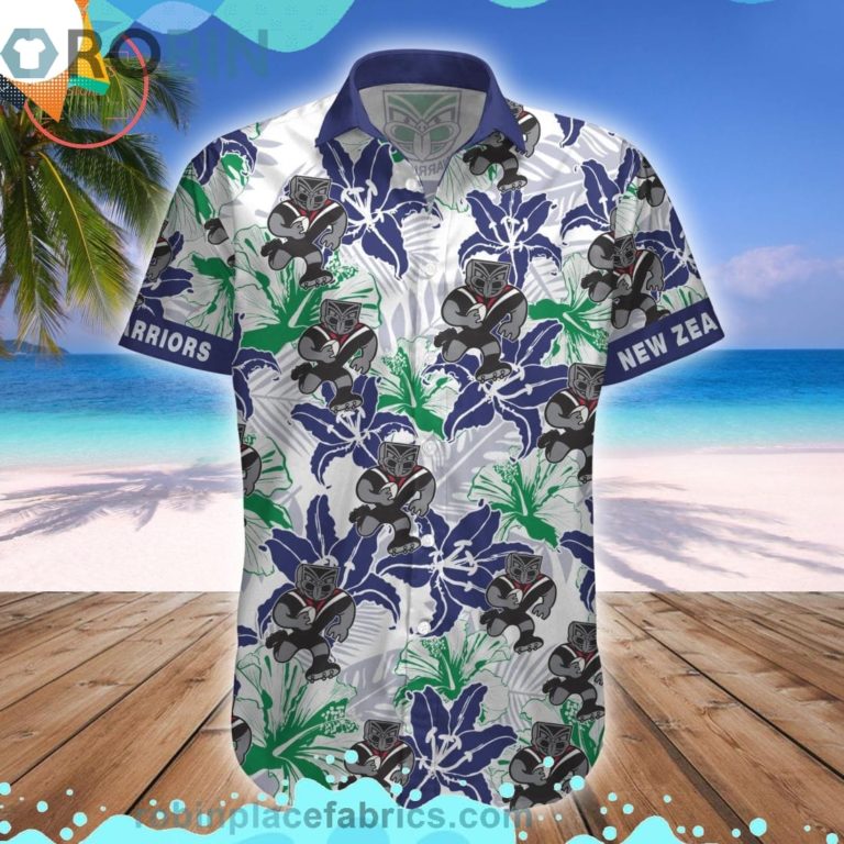 New Zealand Warriors Mascot Short Sleeve Button Down Hawaiian Shirt