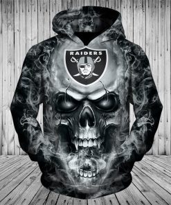 NFL Hoodies All Over Print Skull Oakland Raiders Hoodie Sweatshirt Zip Up Pullover