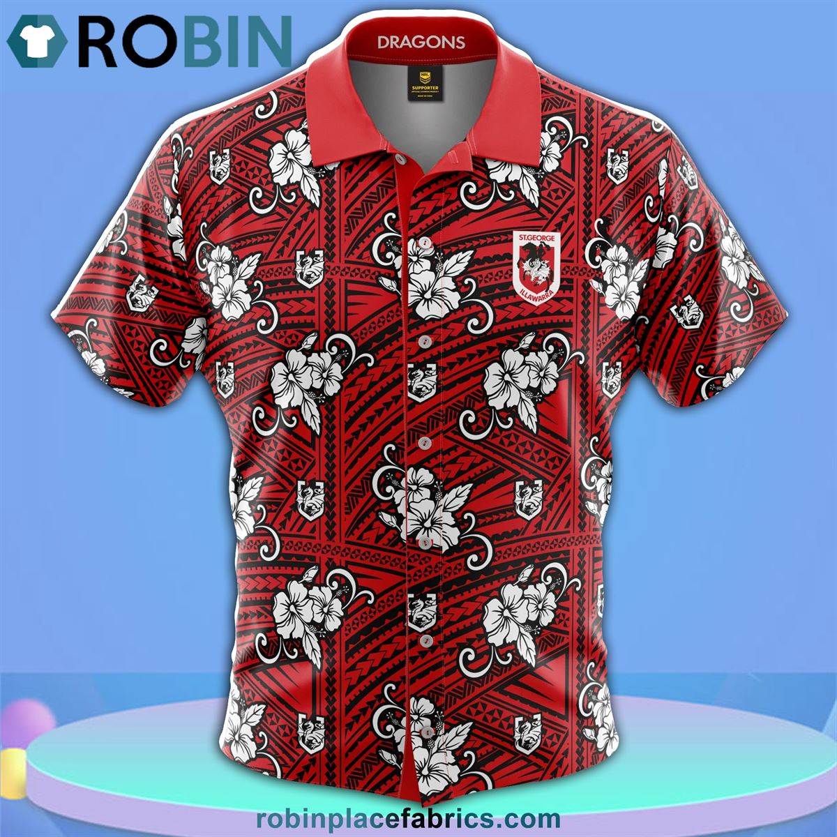 NRL Dragons Tribal Button Up Shirt - RobinPlaceFabrics