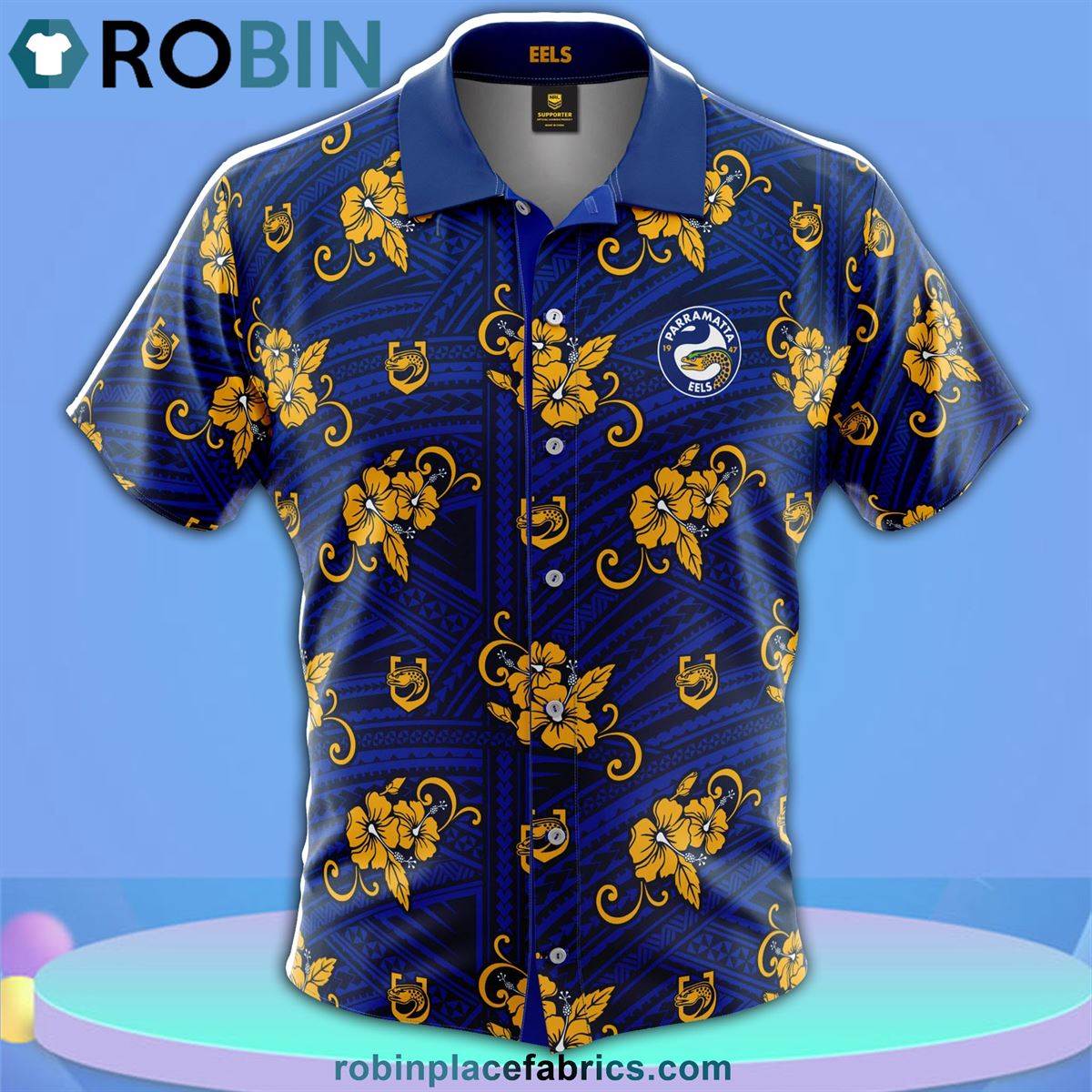 NRL Eels Tribal Button Up Shirt - RobinPlaceFabrics