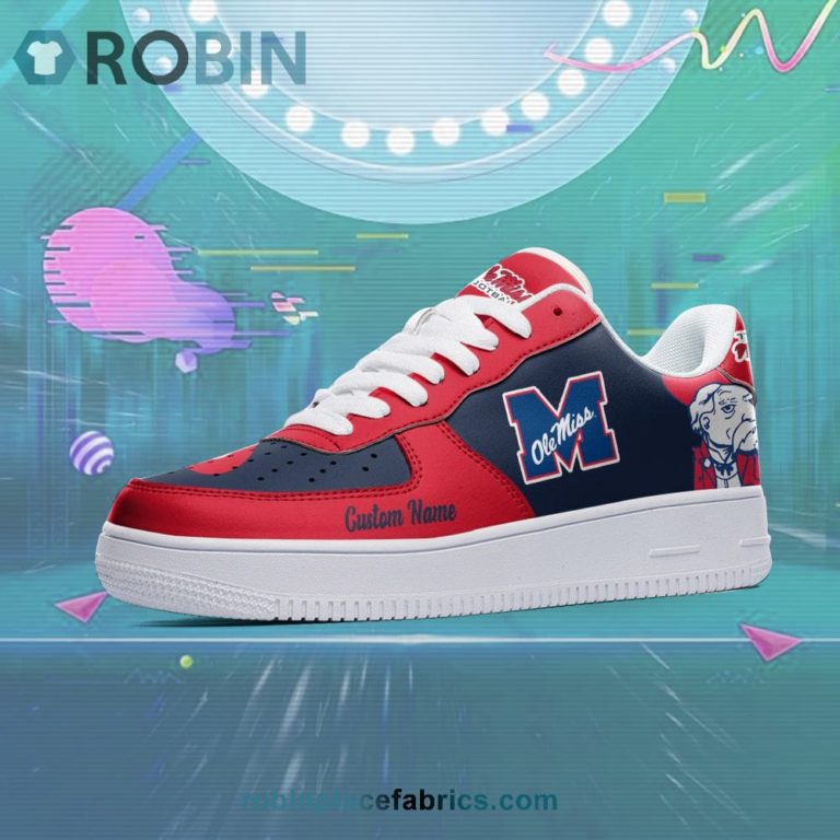 Ole Miss Rebels Mascot Logo NCAA Custom Name Air Force 1 AF1 Shoes