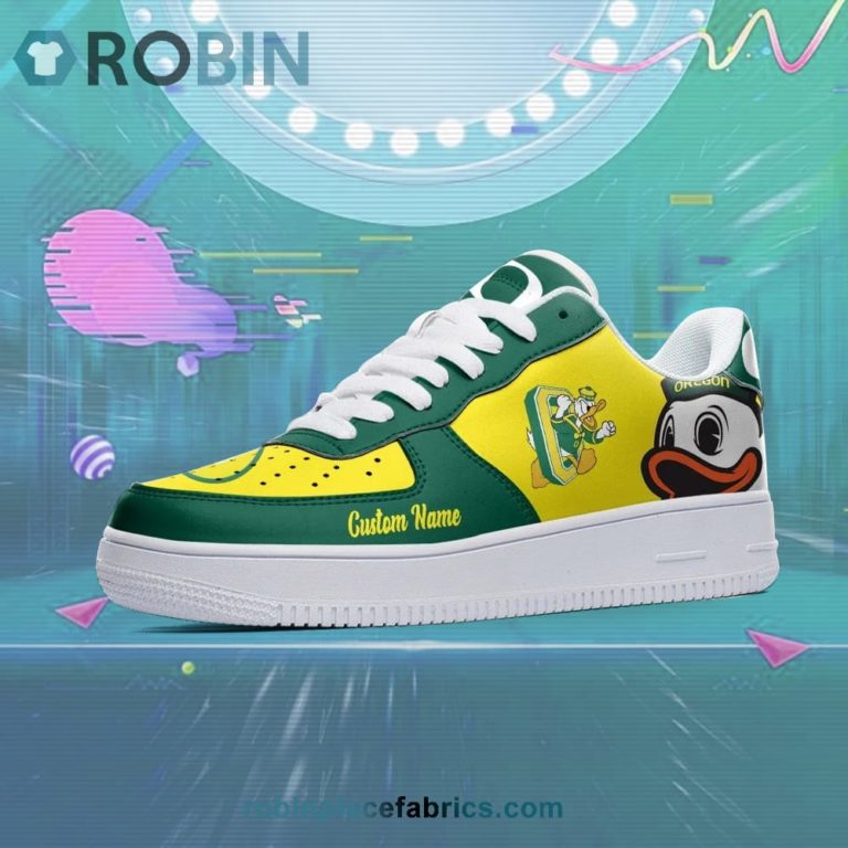 Oregon Ducks Mascot Logo NCAA Custom Name Air Force 1 AF1 Shoes