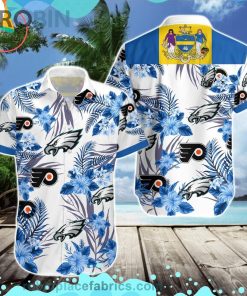 Philadelphia Eagles Flyers Short Sleeve Button Down Hawaiian Shirt Philadelphia Eagles Flyers Short Sleeve Button Down Hawaiian Shirt