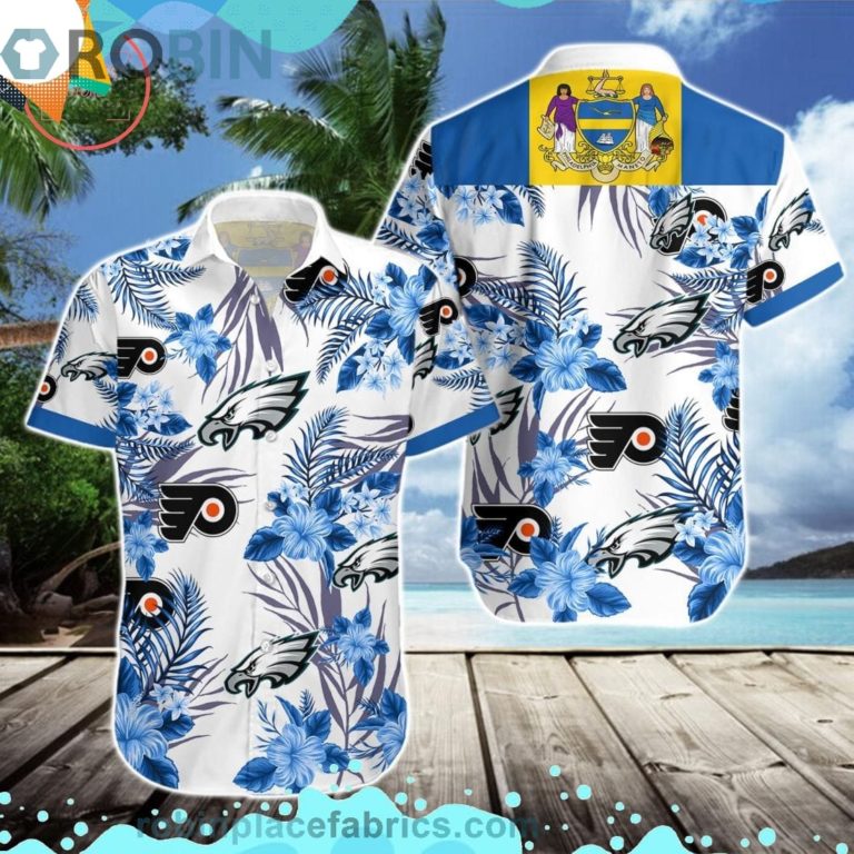 Philadelphia Eagles Flyers Short Sleeve Button Down Hawaiian Shirt