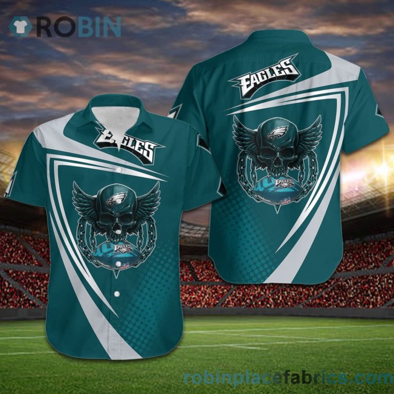 Philadelphia Eagles NFL Skull American Football Short Sleeve Button Down Hawaiian Shirt