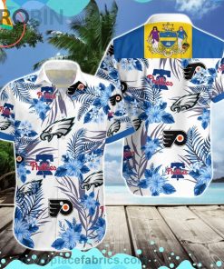 Philadelphia Eagles Phillies Flyers Short Sleeve Button Down Hawaiian Shirt