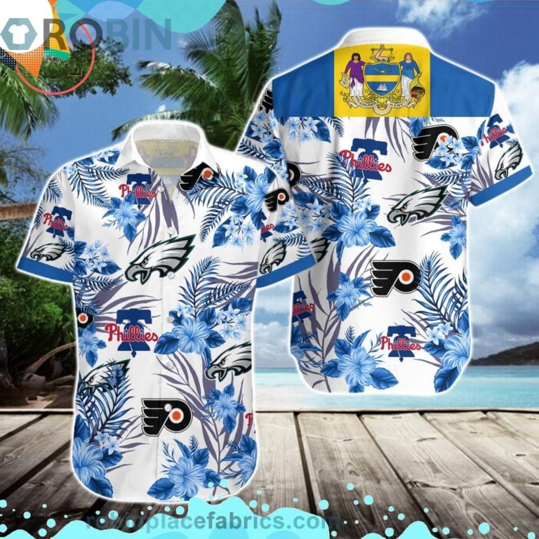 Philadelphia Eagles Phillies Flyers Short Sleeve Button Down Hawaiian Shirt