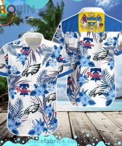 Philadelphia Eagles Phillies Short Sleeve Button Down Hawaiian Shirt