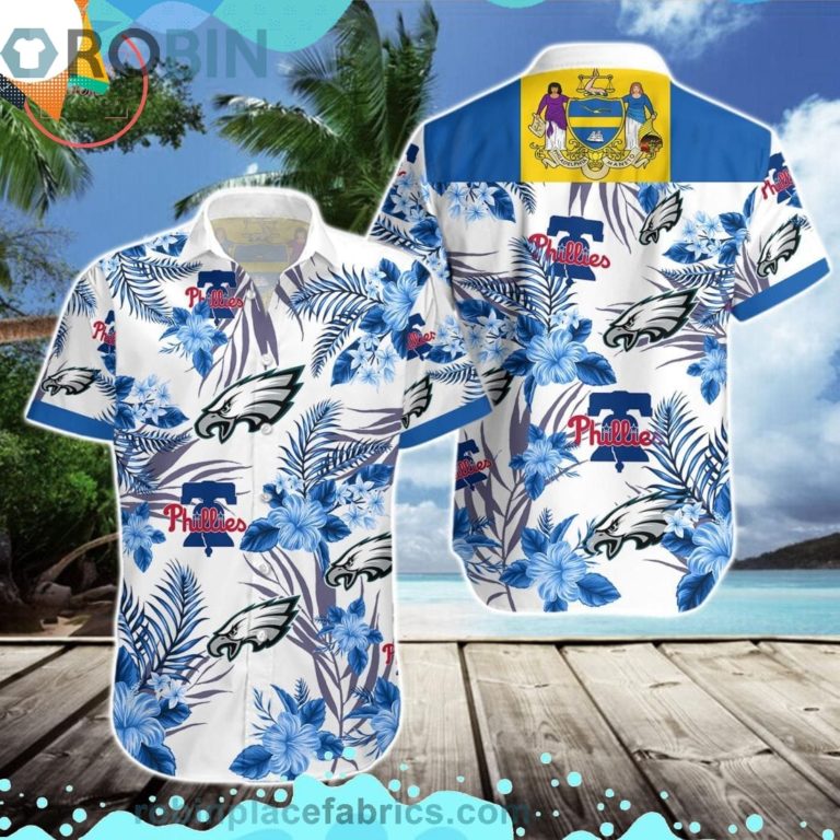 Philadelphia Eagles Phillies Short Sleeve Button Down Hawaiian Shirt