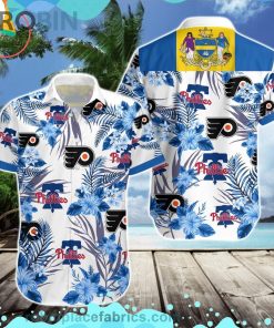 Philadelphia Phillies Flyers Short Sleeve Button Down Hawaiian Shirt