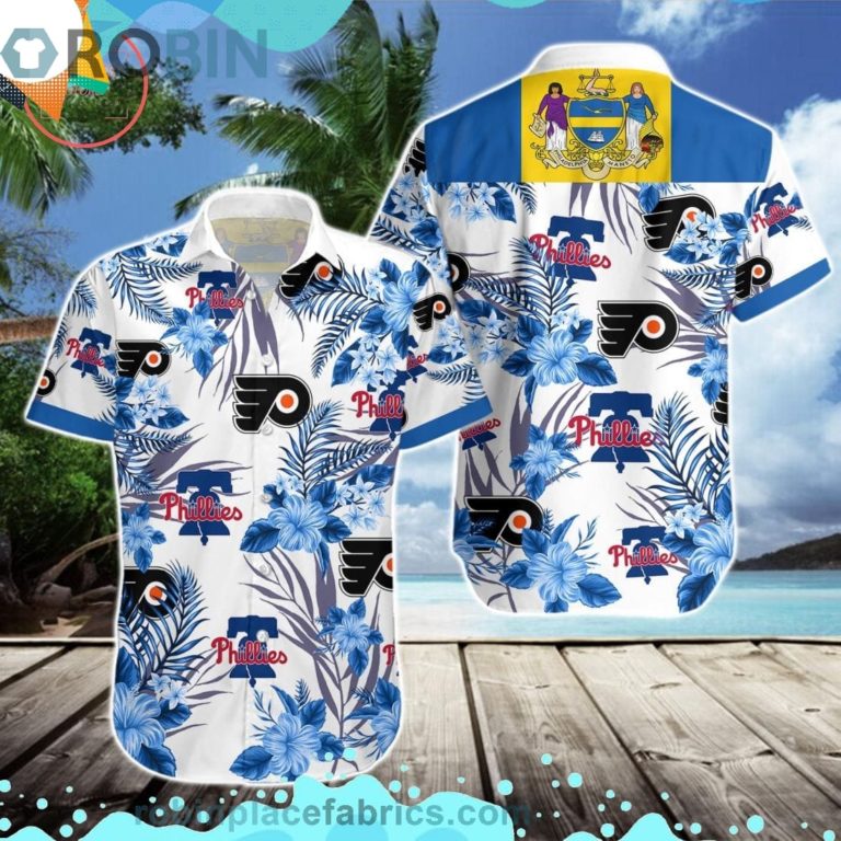 Philadelphia Phillies Flyers Short Sleeve Button Down Hawaiian Shirt