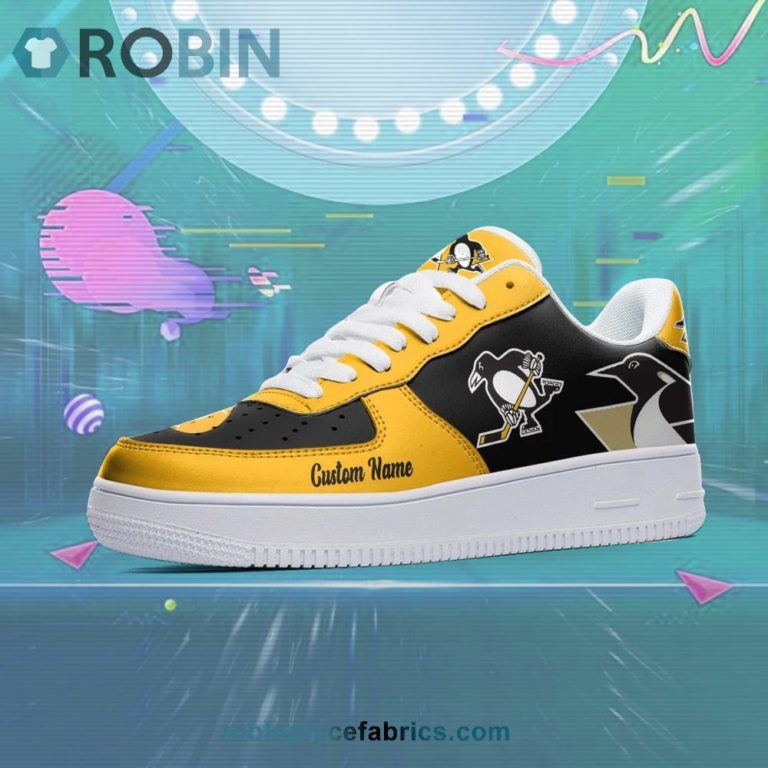 Pittsburgh Penguins Mascot Logo NHL Custom Name Air Force 1 AF1 Shoes