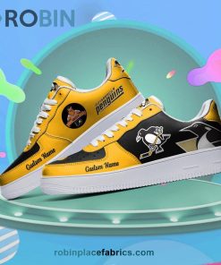 Pittsburgh Penguins Mascot Logo NHL Custom Name Air Force 1 AF1 Shoes