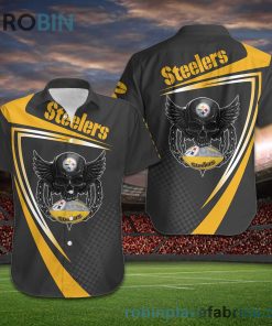 Pittsburgh Steelers NFL Skull American Football Short Sleeve Button Down Hawaiian Shirt