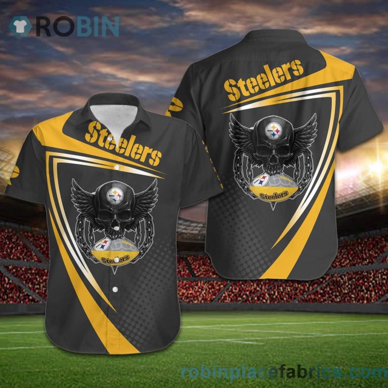 Pittsburgh Steelers NFL Skull American Football Short Sleeve Button Down Hawaiian Shirt
