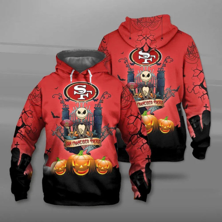 San Francisco 49ers Halloween Costume Hoodies Jack Skellington 3D Graphic