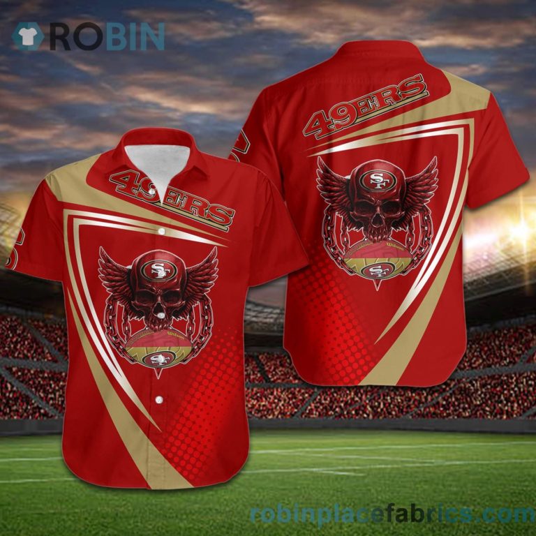 San Francisco 49ers NFL Skull American Football Short Sleeve Button Down Hawaiian Shirt