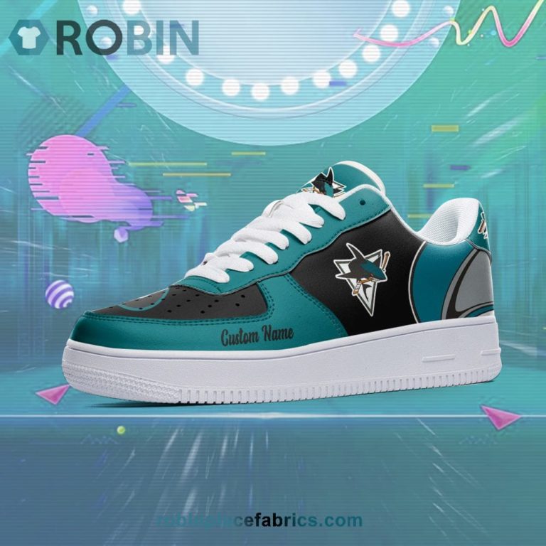San Jose Sharks Mascot Logo NHL Custom Name Air Force 1 AF1 Shoes