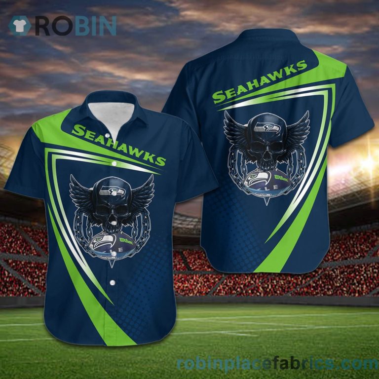 Seattle Seahawks NFL Skull American Football Short Sleeve Button Down Hawaiian Shirt