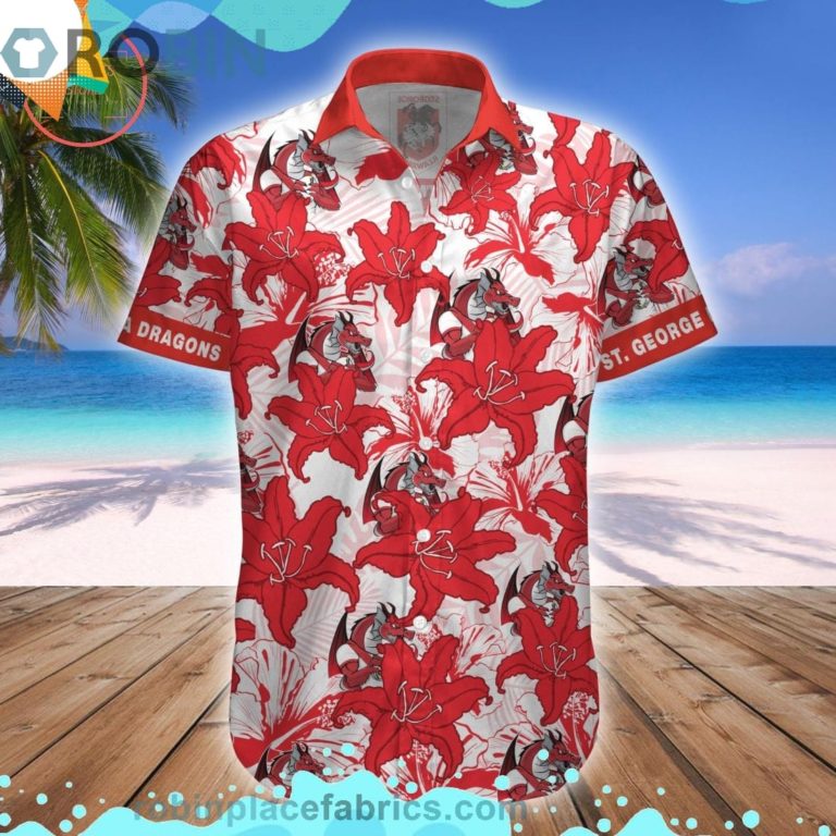 St. George Illawarra Dragons Mascot Short Sleeve Button Down Hawaiian Shirt
