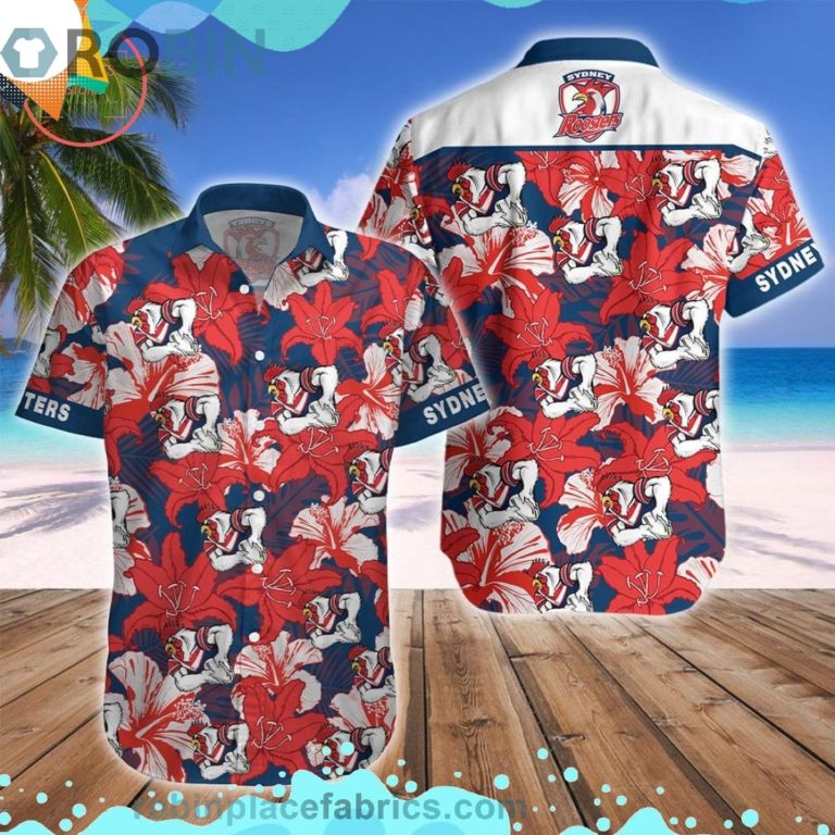Sydney Roosters Mascot Short Sleeve Button Down Hawaiian Shirt