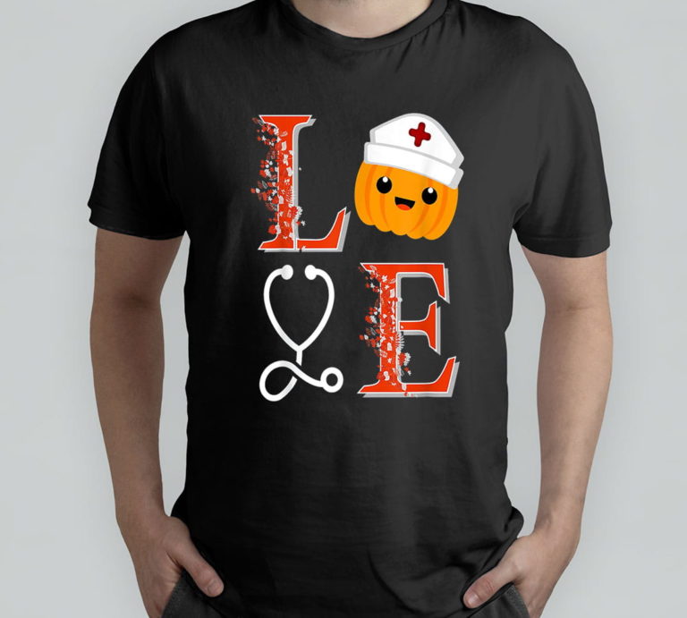 Cute Love Nurse Halloween Pumpkin Fall Nurses Costume T-Shirt, Hoodie, Sweatshirt