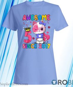 5 Years Old 5th Birthday Girls Cute Cat Awesome Since 2017 T-Shirt, Hoodie