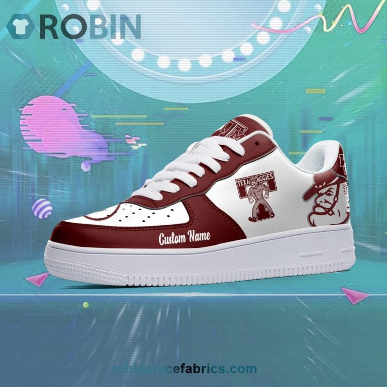 Texas A&ampM Aggies Mascot Logo NCAA Custom Name Air Force 1 AF1 Shoes