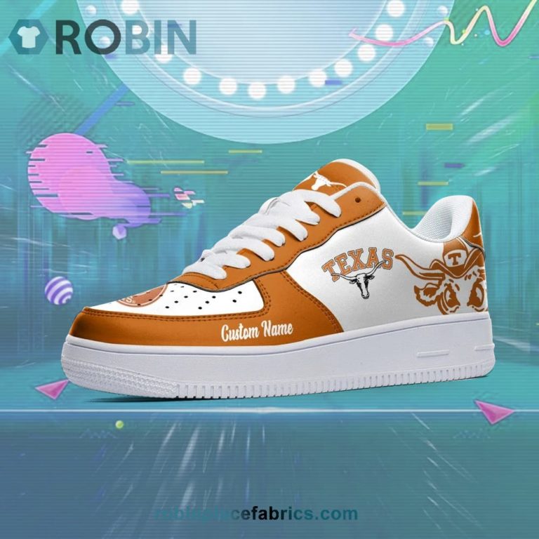 Texas Longhorns Mascot Logo NCAA Custom Name Air Force 1 AF1 Shoes