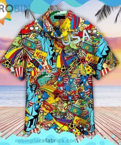 The 4th Of July Independence Doodles Short Sleeve Button Down Hawaiian Shirt