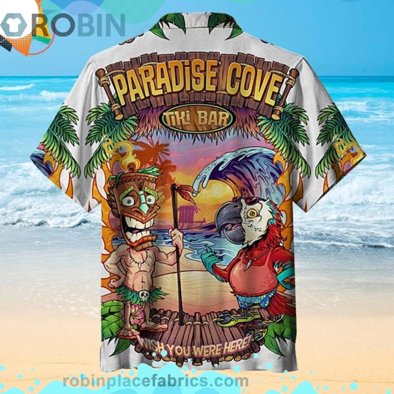 Tiki And Parrot Short Sleeve Button Down Hawaiian Shirt