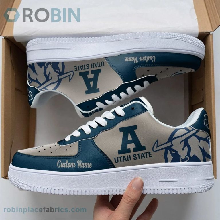 Utah State Aggies Mascot Logo NCAA Custom Name Air Force 1 AF1 Shoes