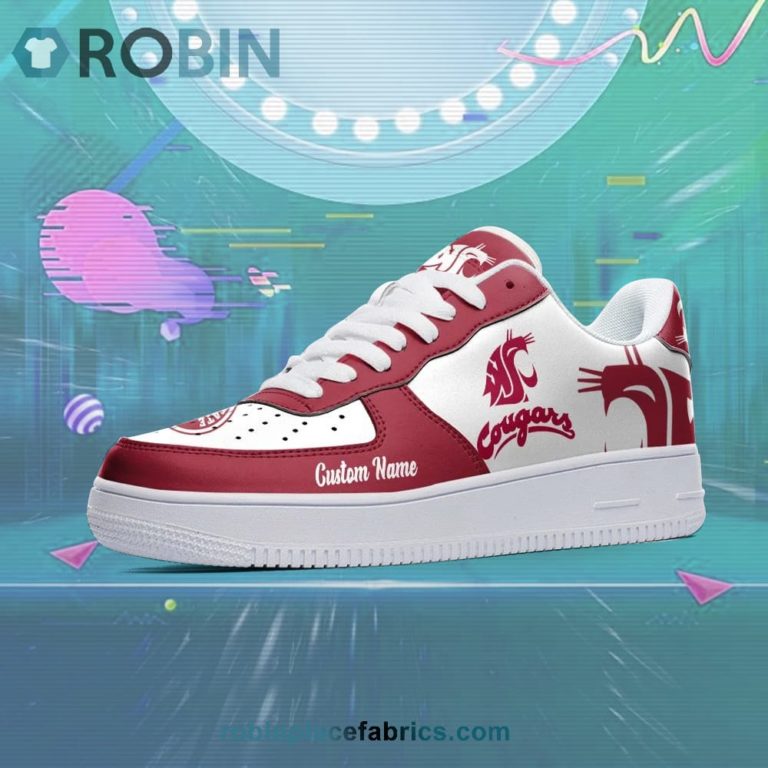 Washington State Cougars Mascot Logo NCAA Custom Name Air Force 1 AF1 Shoes