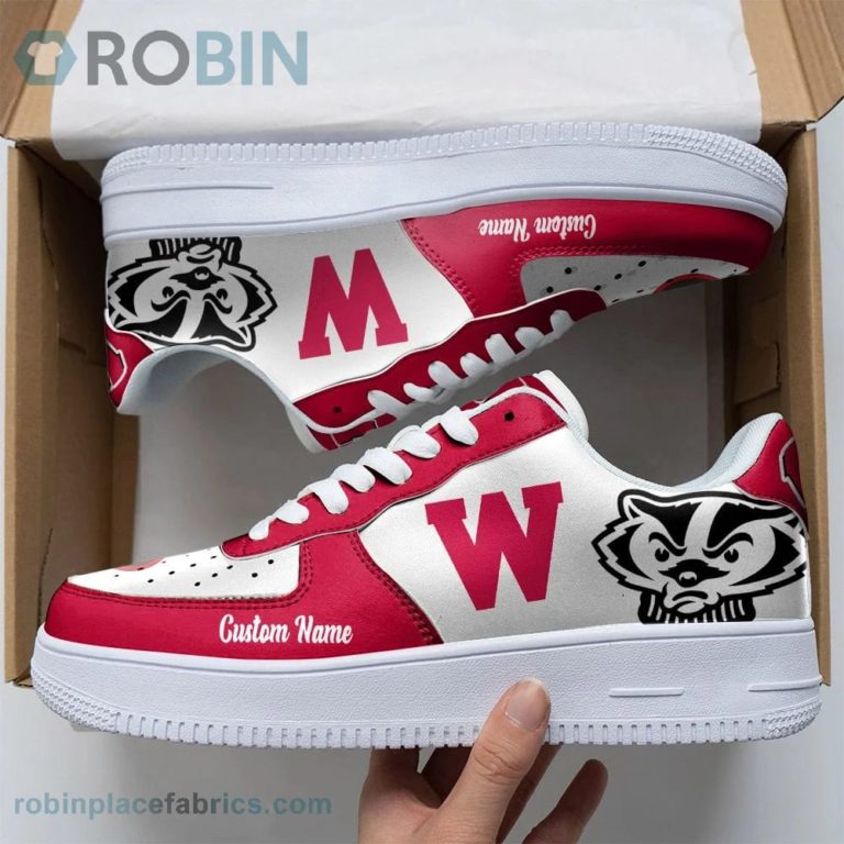 Wisconsin Badgers Mascot Logo NCAA Custom Name Air Force 1 AF1 Shoes