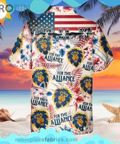 World Of Warcraft Alliance American Flag Short Sleeve Button Down Hawaiian Shirt World Of Warcraft Alliance American Flag Short Sleeve Button Down Hawaiian Shirt