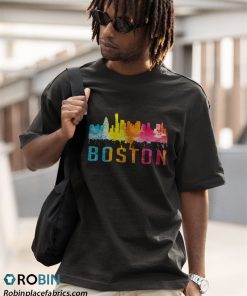 a t shirt black boston massachusetts retro watercolor skyline souvenir 3DTLq