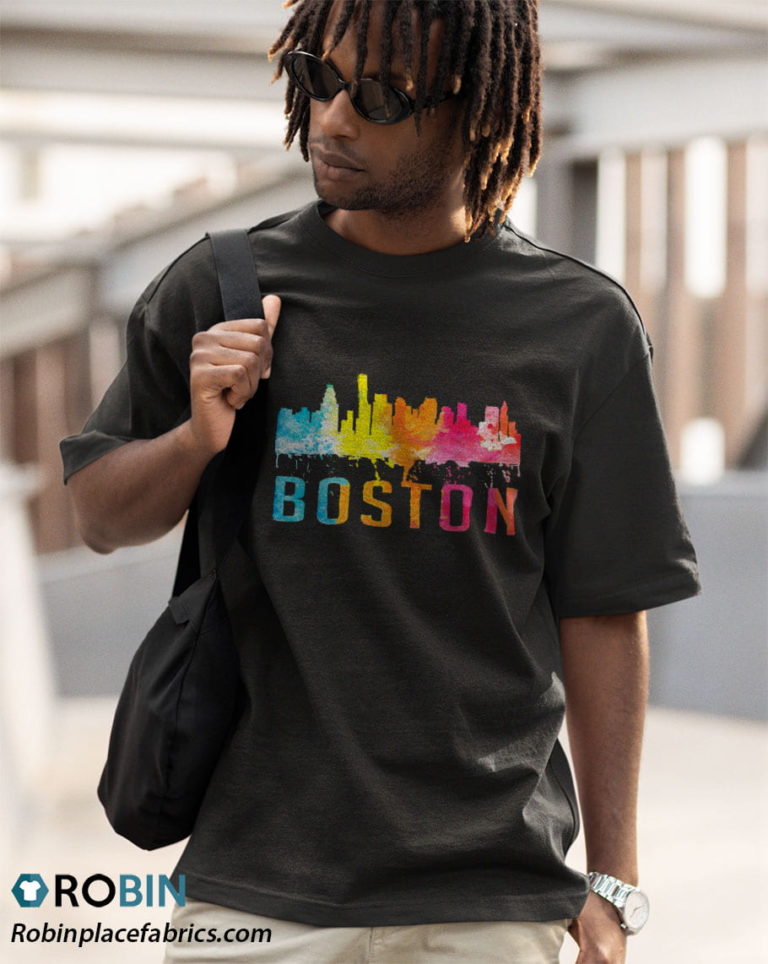 Boston Massachusetts Retro Watercolor Skyline Souvenir Shirt