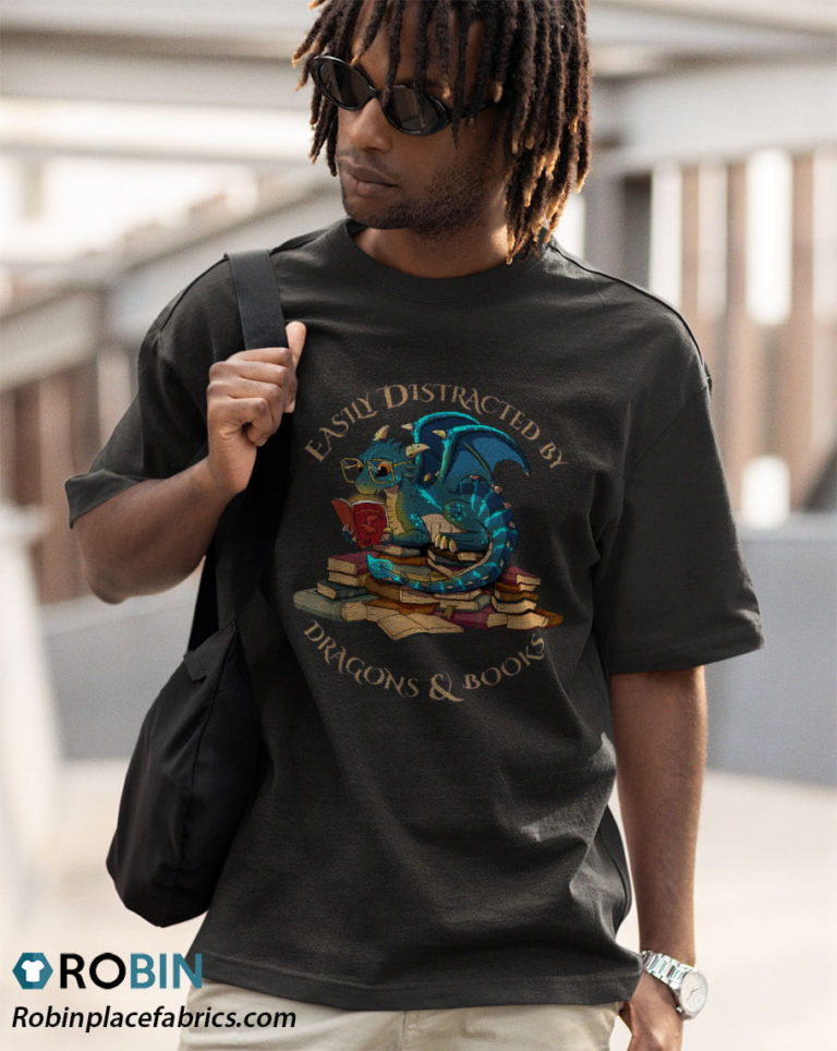 Easily Distracted By Dragons And Books Gift Nerd Dragon Shirt