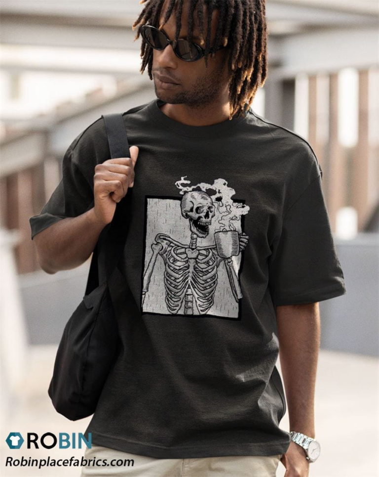 Halloween Coffee Drinking Skeleton Skull Shirt