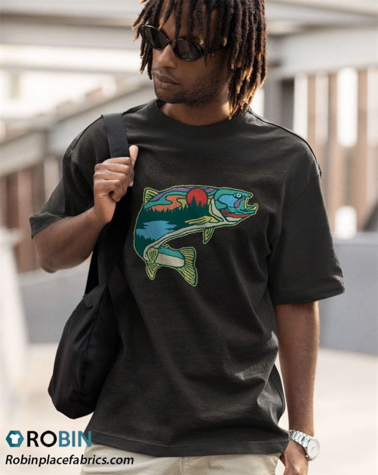 Nature Trout Illustration Vintage Fly Fishing Retro Graphic Shirt